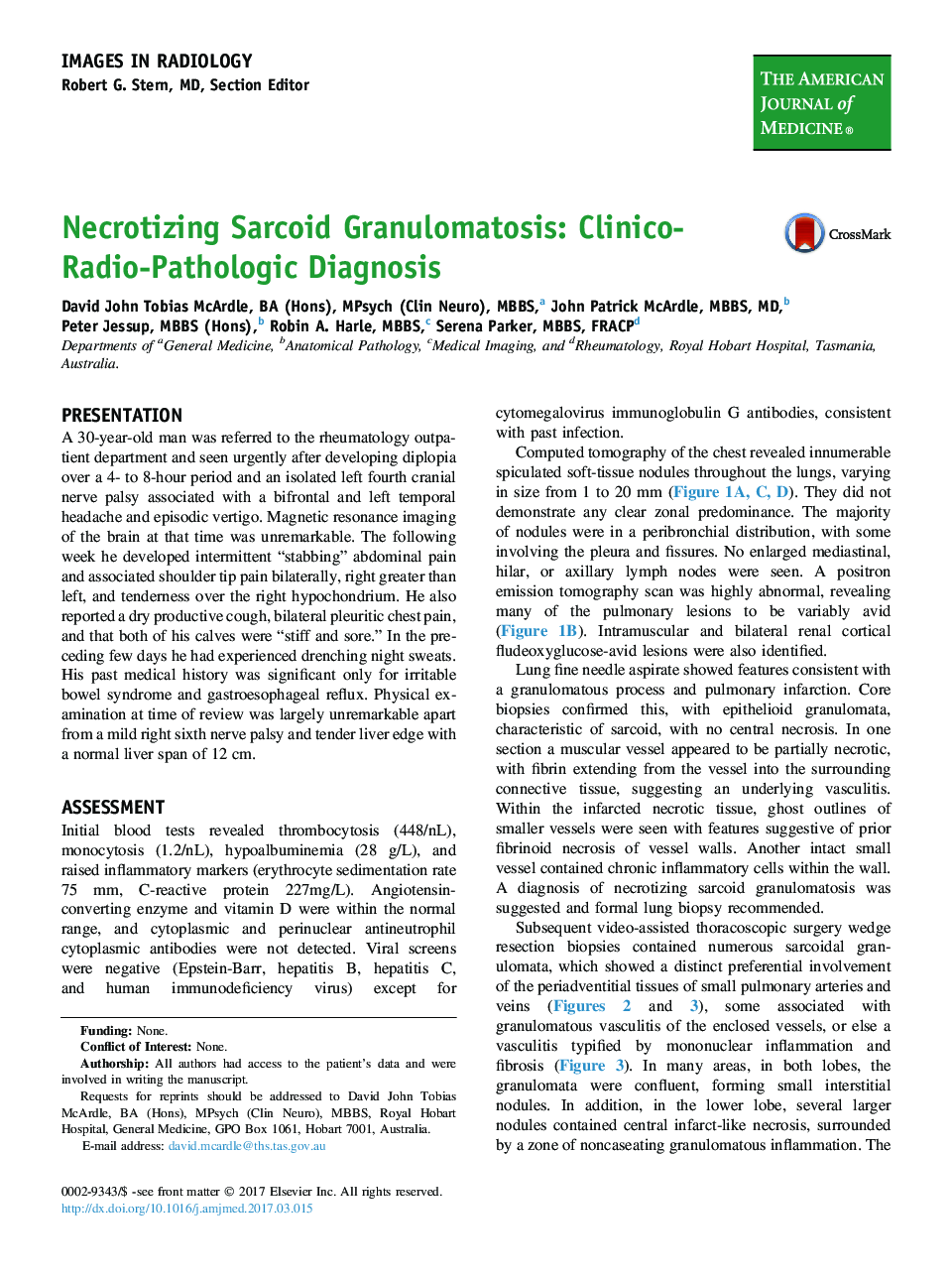 Necrotizing Sarcoid Granulomatosis: Clinico-Radio-Pathologic Diagnosis