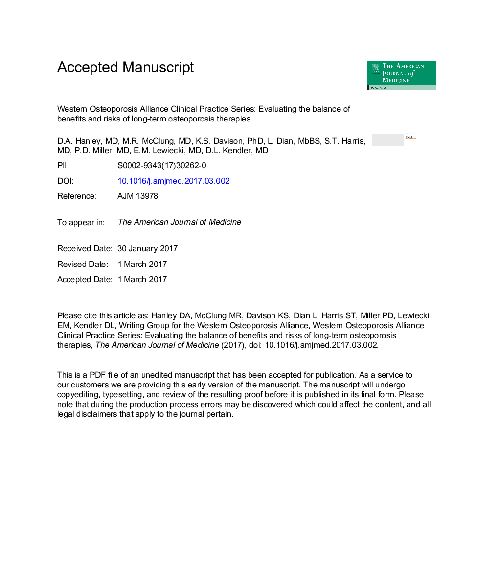 Western Osteoporosis Alliance Clinical Practice Series: Evaluating the Balance of Benefits and Risks of Long-Term Osteoporosis Therapies