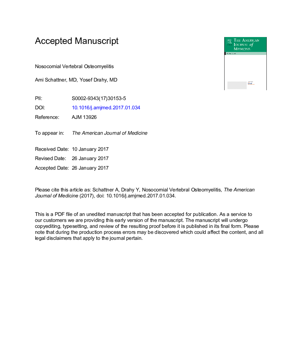 Nosocomial Vertebral Osteomyelitis