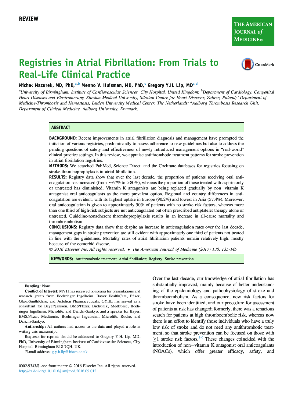 Registries in Atrial Fibrillation: From Trials to Real-Life Clinical Practice