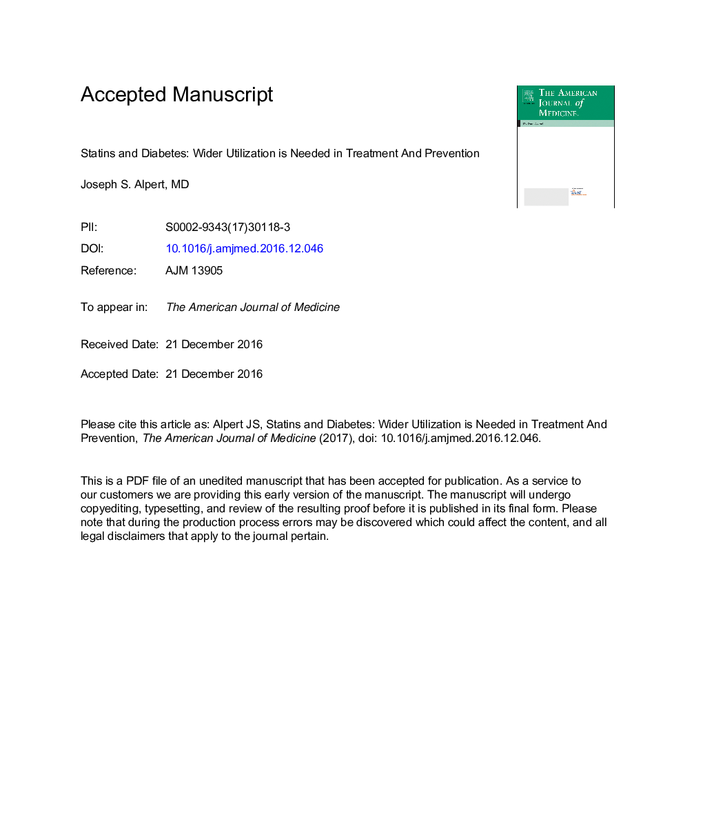 Statins and Diabetes: Wider Utilization Is Needed in Treatment and Prevention