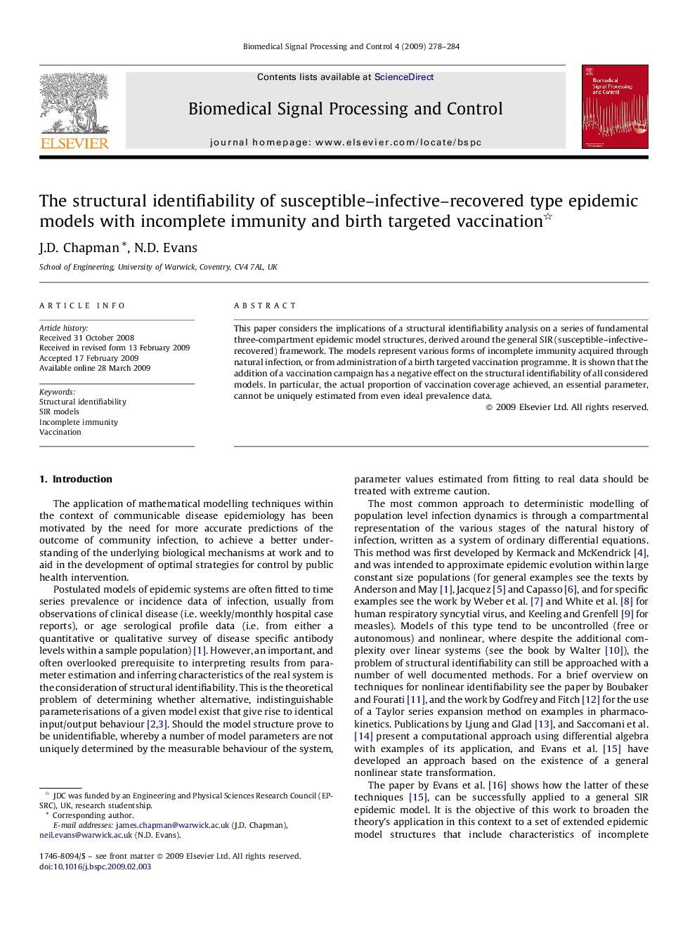 The structural identifiability of susceptible–infective–recovered type epidemic models with incomplete immunity and birth targeted vaccination 