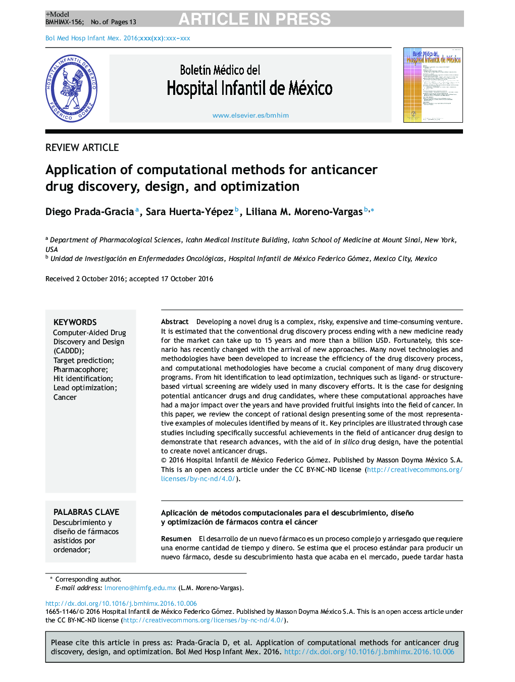 Application of computational methods for anticancer drug discovery, design, and optimization