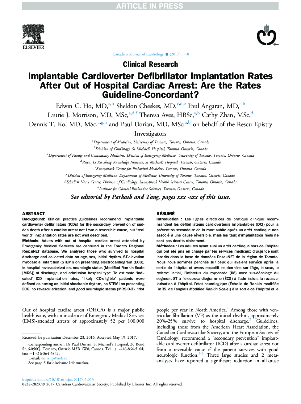 Implantable Cardioverter Defibrillator Implantation Rates After Out of Hospital Cardiac Arrest: Are the Rates Guideline-Concordant?