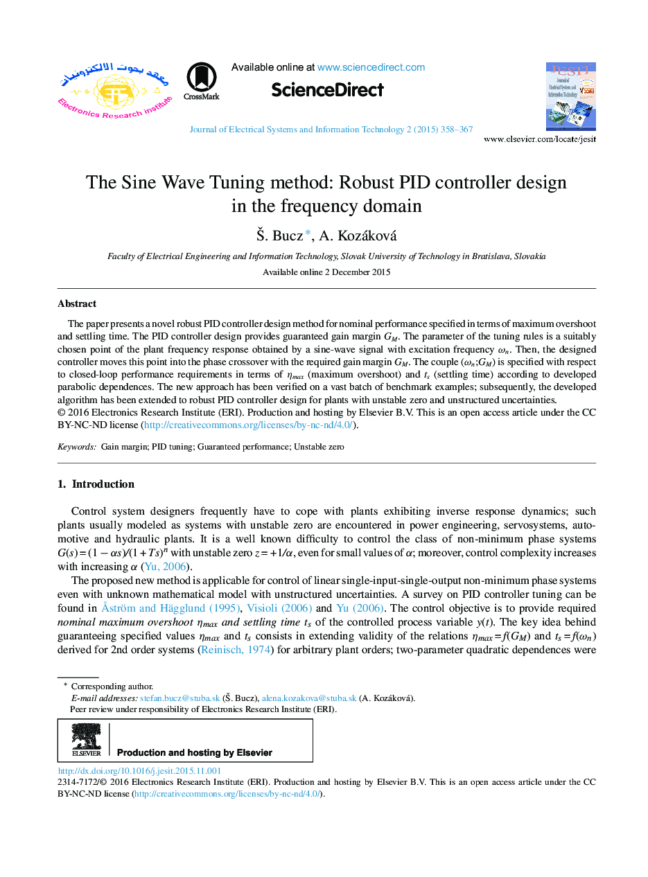 The Sine Wave Tuning method: Robust PID controller design in the frequency domain 