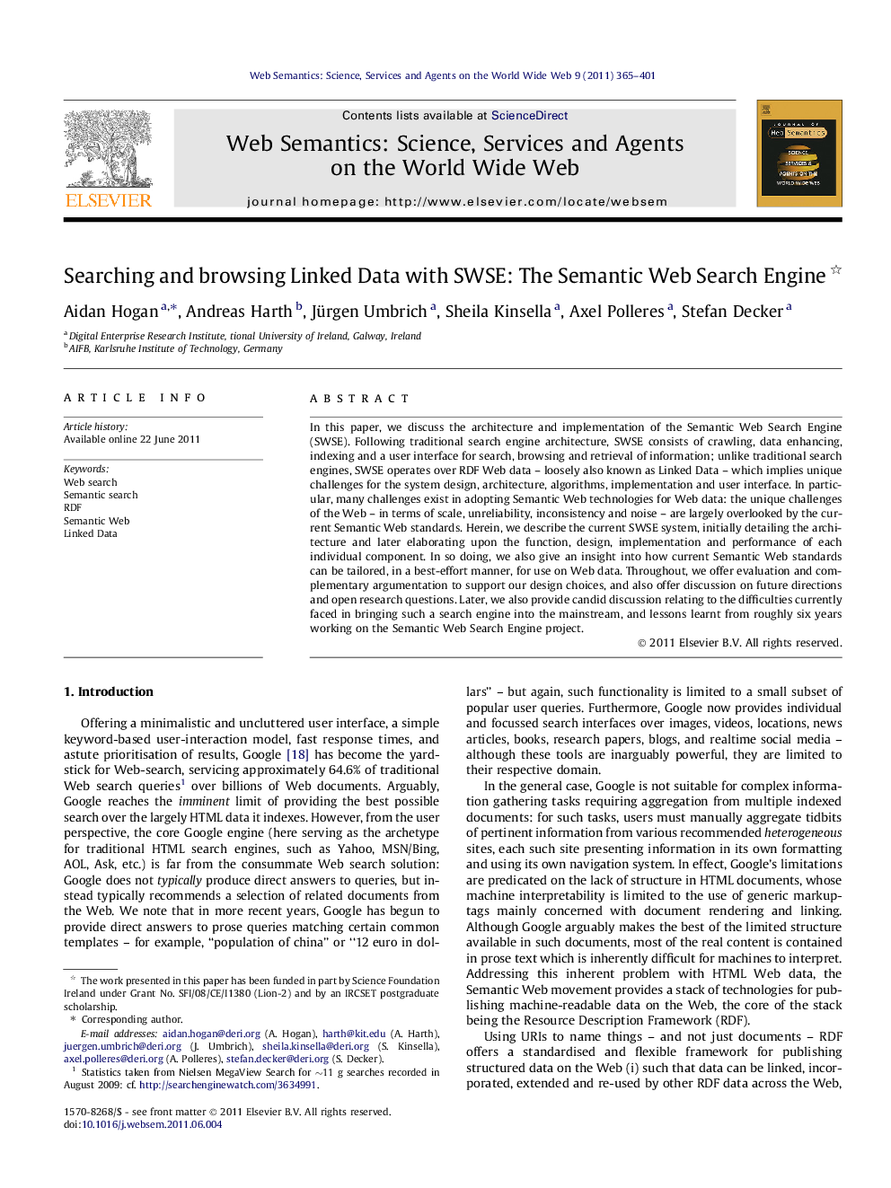 Searching and browsing Linked Data with SWSE: The Semantic Web Search Engine 