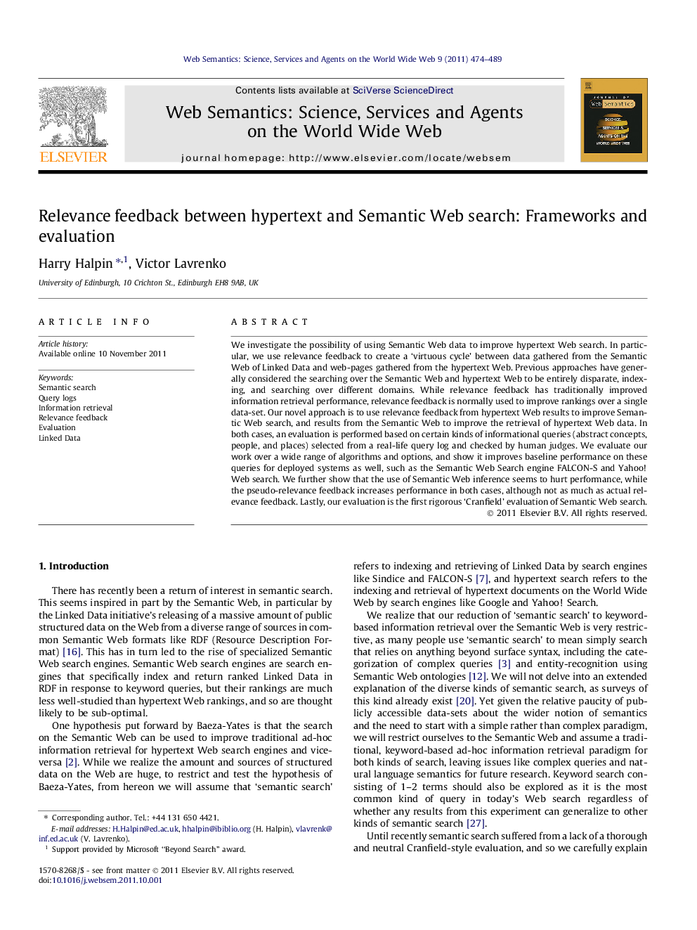 Relevance feedback between hypertext and Semantic Web search: Frameworks and evaluation