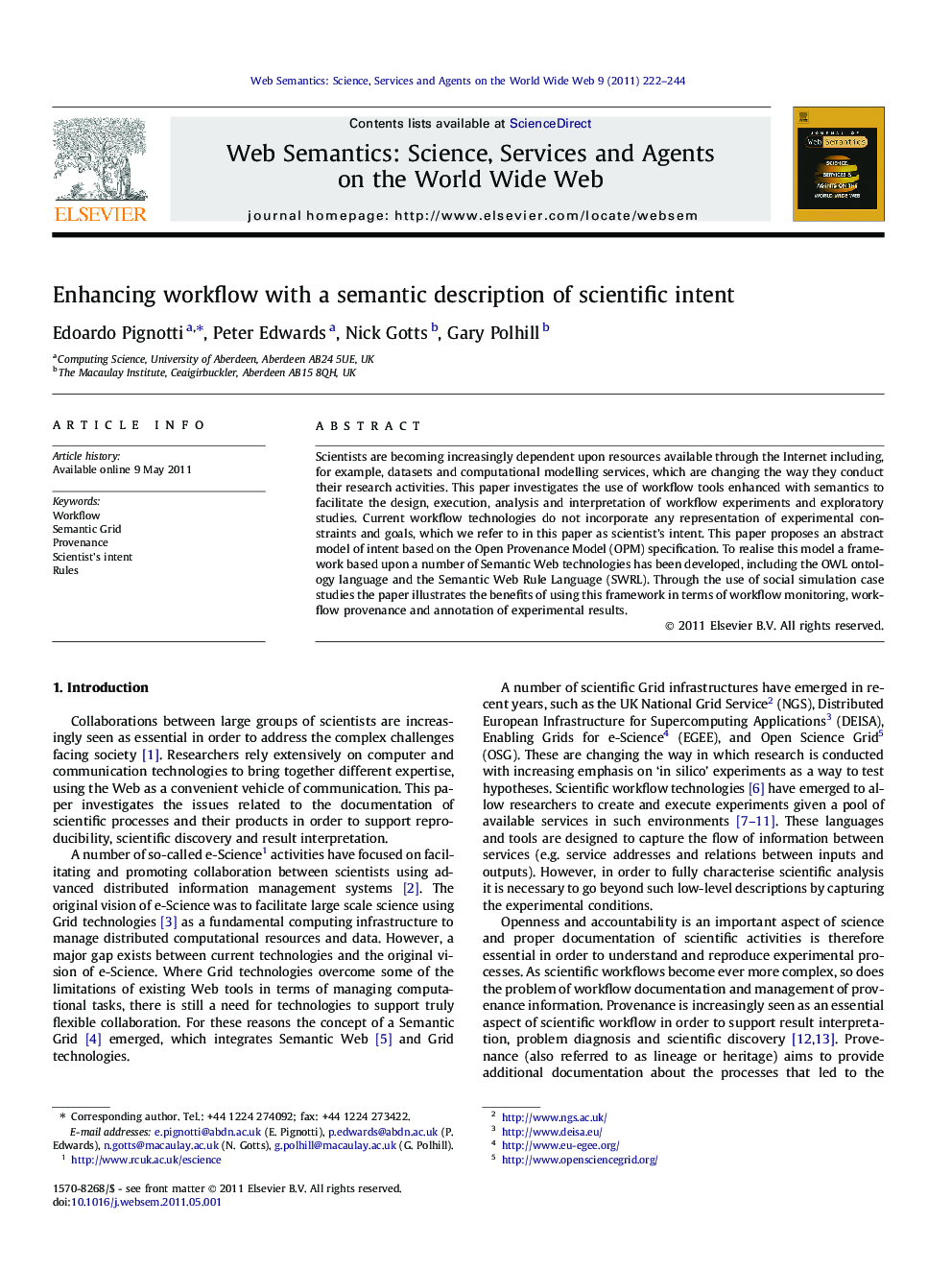 Enhancing workflow with a semantic description of scientific intent