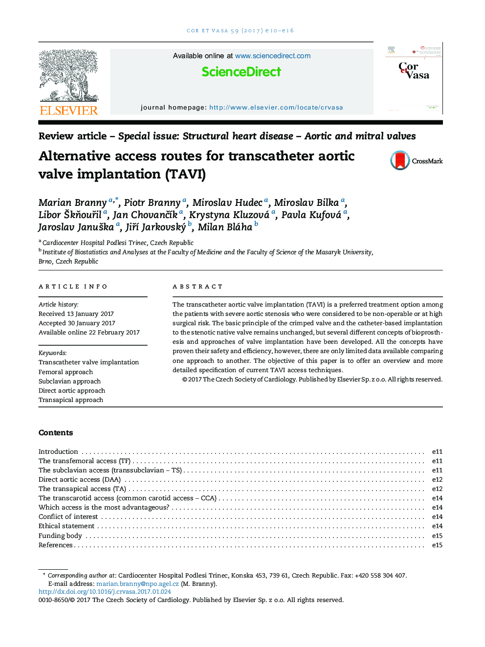 Alternative access routes for transcatheter aortic valve implantation (TAVI)