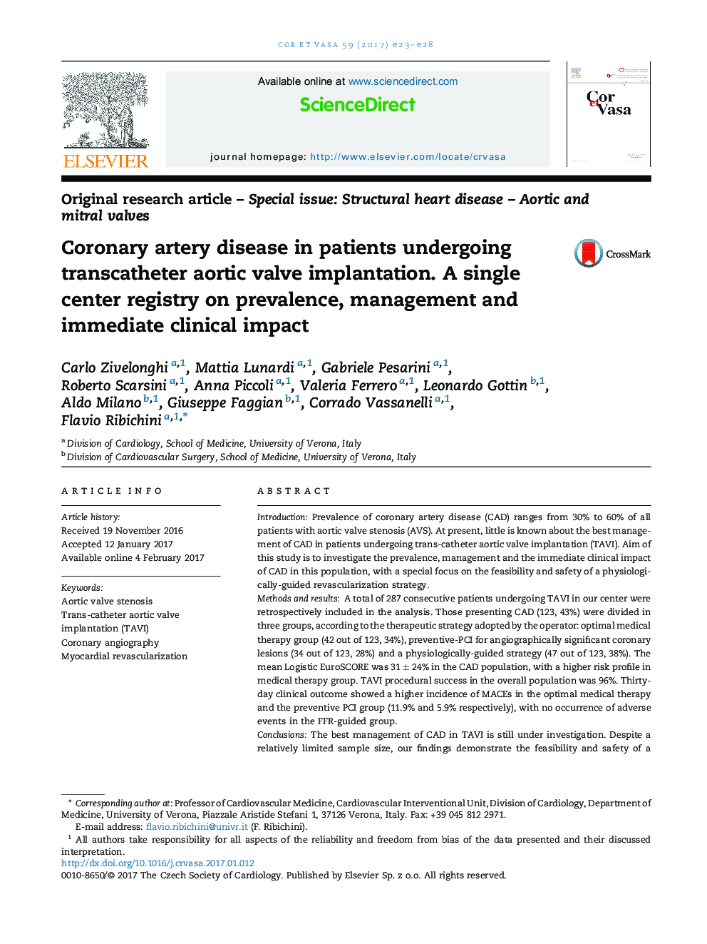 Coronary artery disease in patients undergoing transcatheter aortic valve implantation. A single center registry on prevalence, management and immediate clinical impact