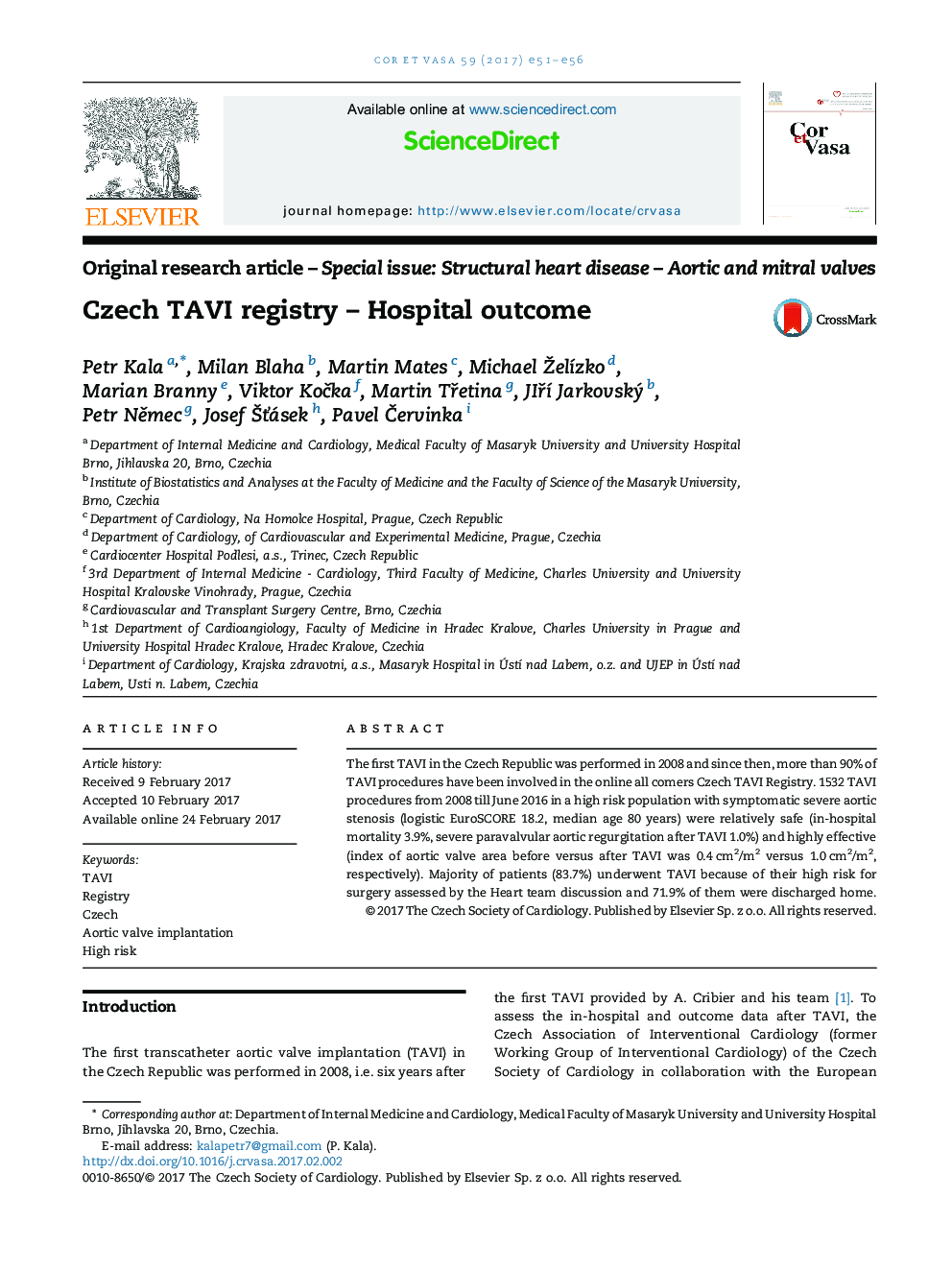 Czech TAVI registry - Hospital outcome