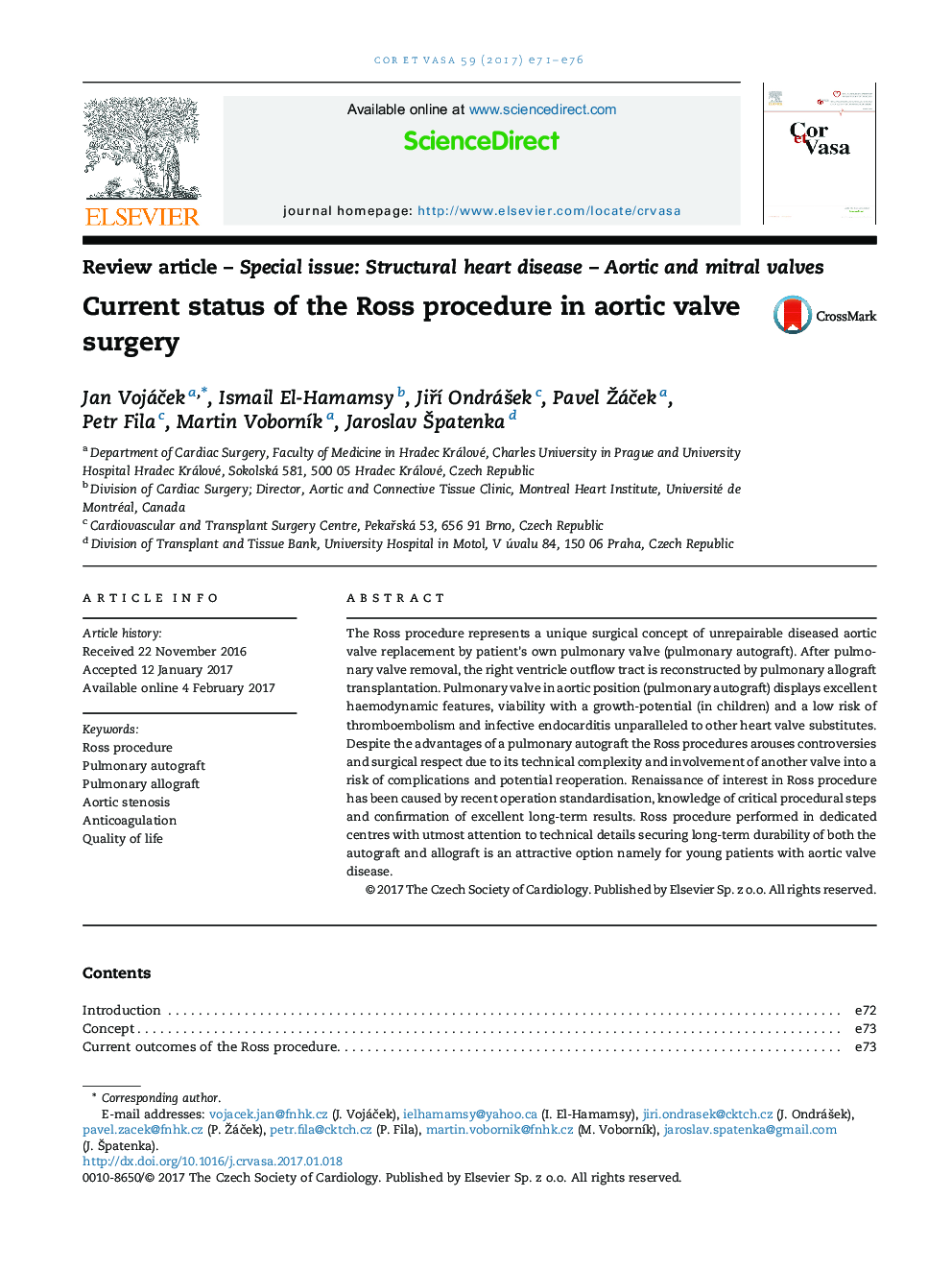 Current status of the Ross procedure in aortic valve surgery