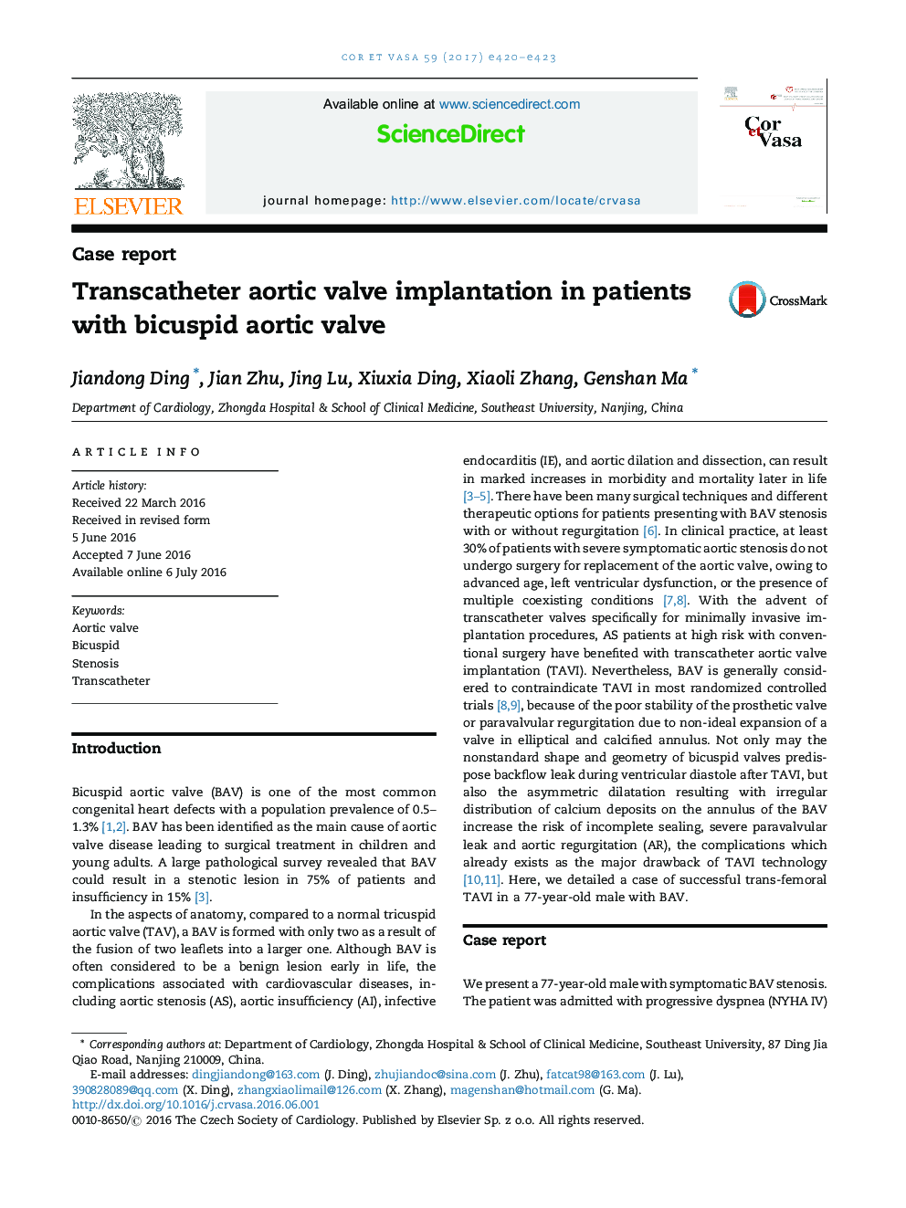 Transcatheter aortic valve implantation in patients with bicuspid aortic valve