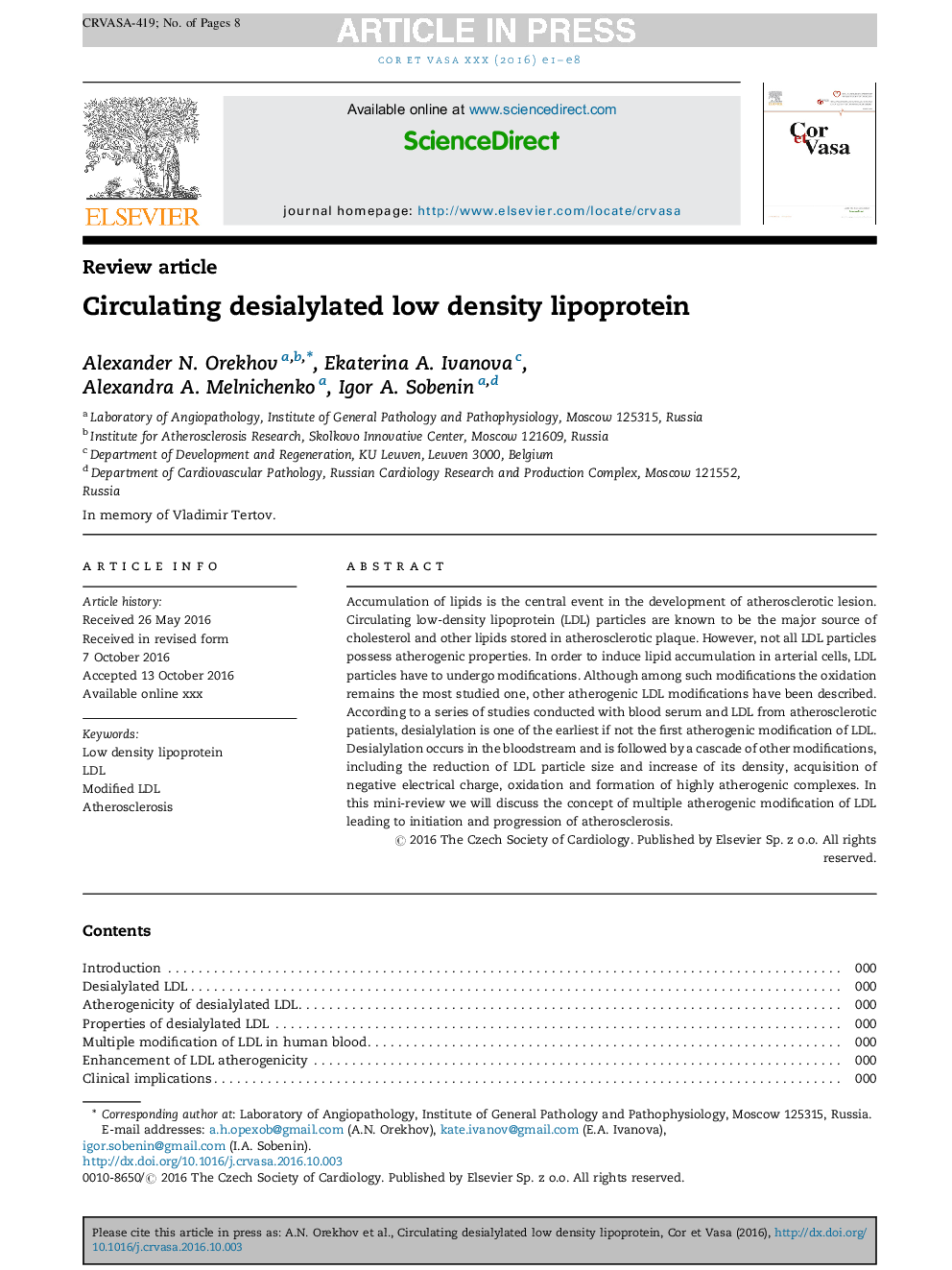 Circulating desialylated low density lipoprotein