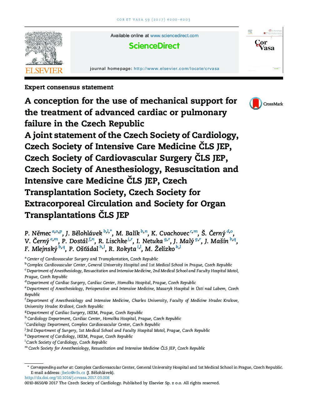 A conception for the use of mechanical support for the treatment of advanced cardiac or pulmonary failure in the Czech Republic