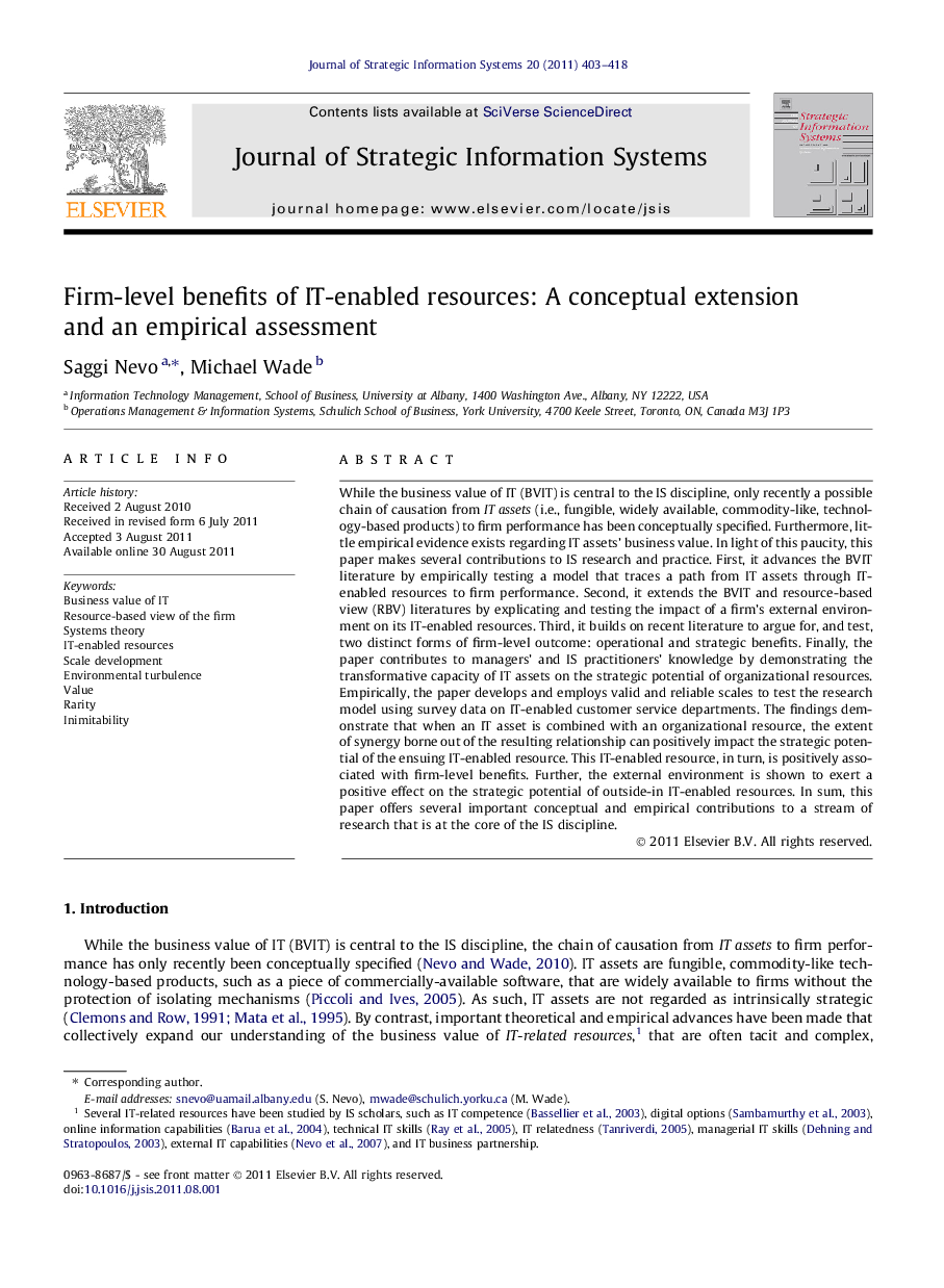 Firm-level benefits of IT-enabled resources: A conceptual extension and an empirical assessment