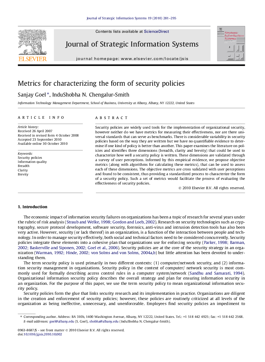 Metrics for characterizing the form of security policies