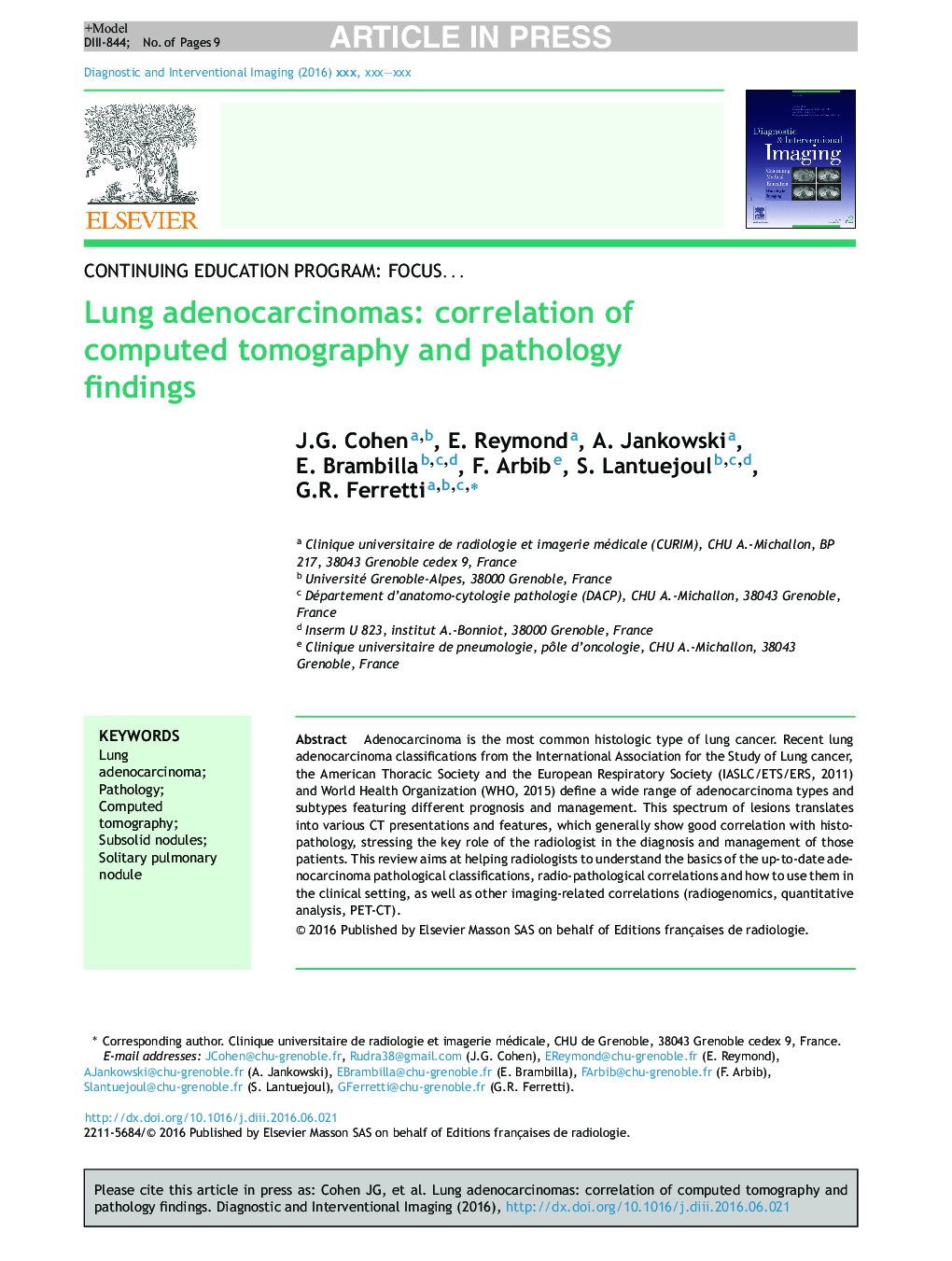 Lung adenocarcinomas: correlation of computed tomography and pathology findings