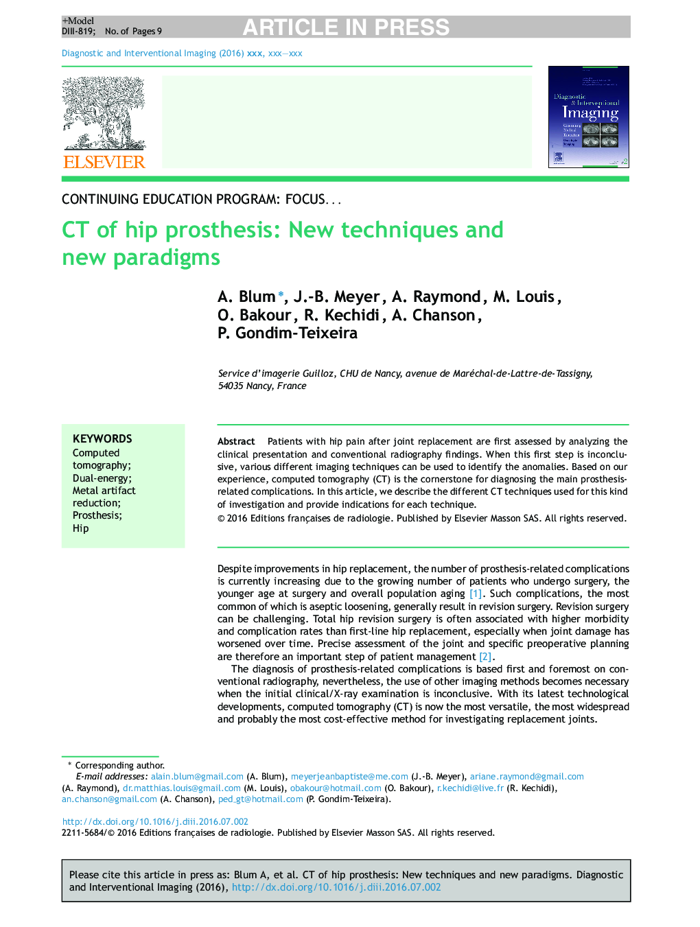 CT of hip prosthesis: New techniques and new paradigms