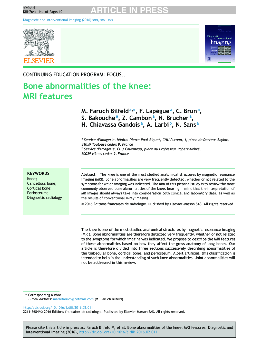 Bone abnormalities of the knee: MRI features