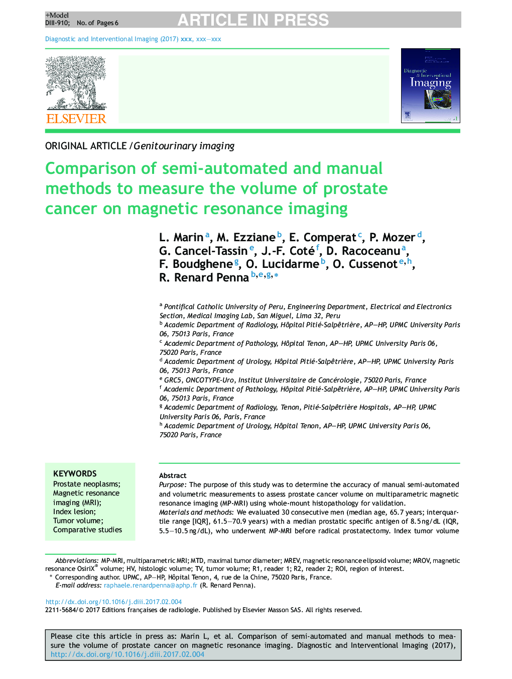 Comparison of semi-automated and manual methods to measure the volume of prostate cancer on magnetic resonance imaging