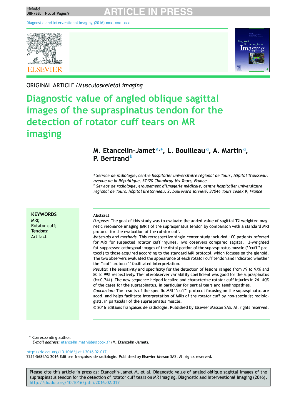 Diagnostic value of angled oblique sagittal images of the supraspinatus tendon for the detection of rotator cuff tears on MR imaging