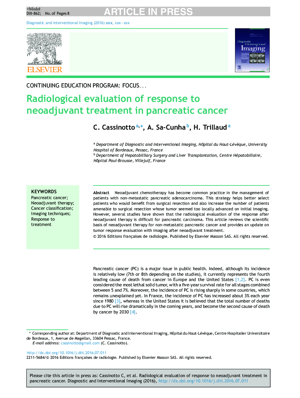 ارزیابی رادیولوژیک پاسخ به درمان نئوآلژوانانت در سرطان پانکراس 