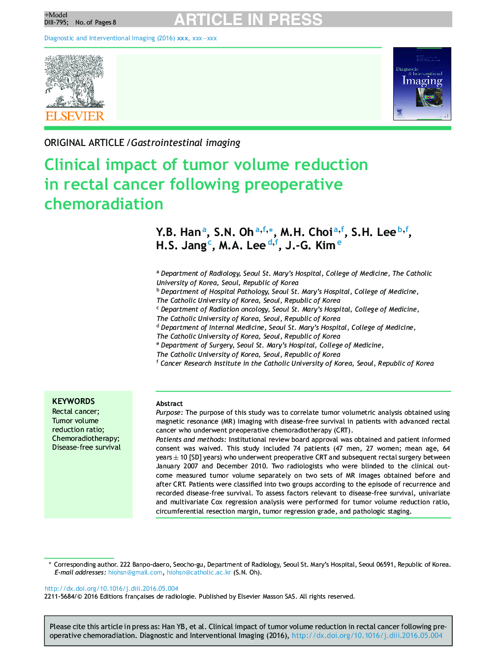 Clinical impact of tumor volume reduction in rectal cancer following preoperative chemoradiation