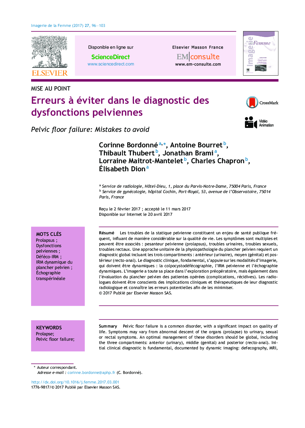 Erreurs Ã  éviter dans le diagnostic des dysfonctions pelviennes