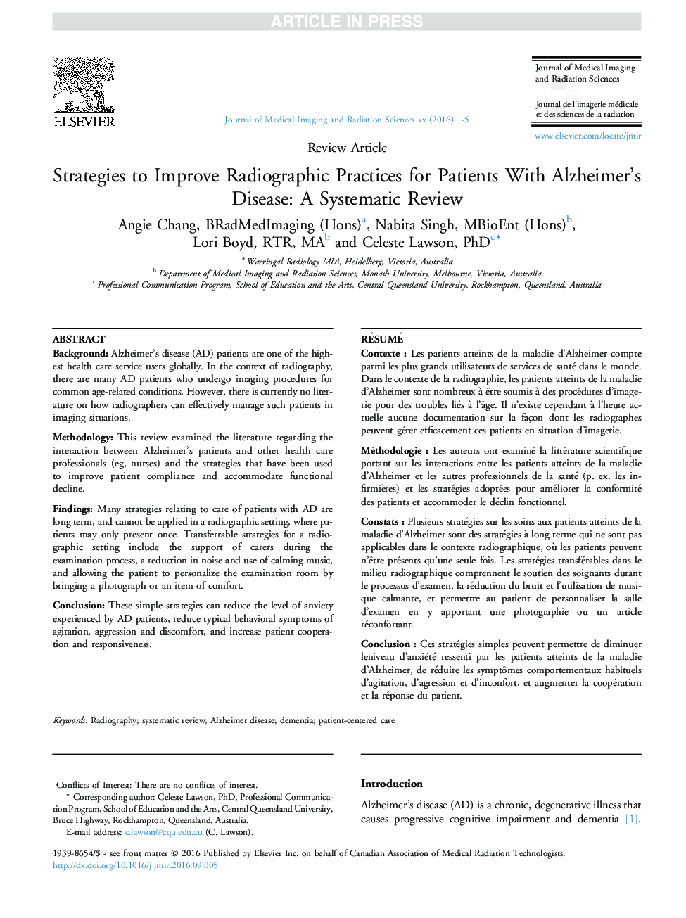 Strategies to Improve Radiographic Practices for Patients With Alzheimer's Disease: A Systematic Review