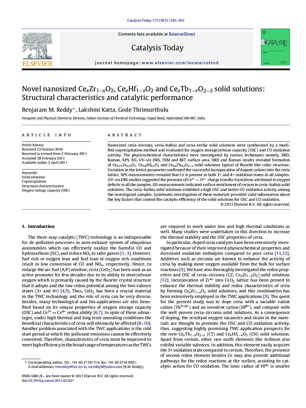 Novel nanosized CexZr1−xO2, CexHf1−xO2 and CexTb1−xO2−δ solid solutions: Structural characteristics and catalytic performance