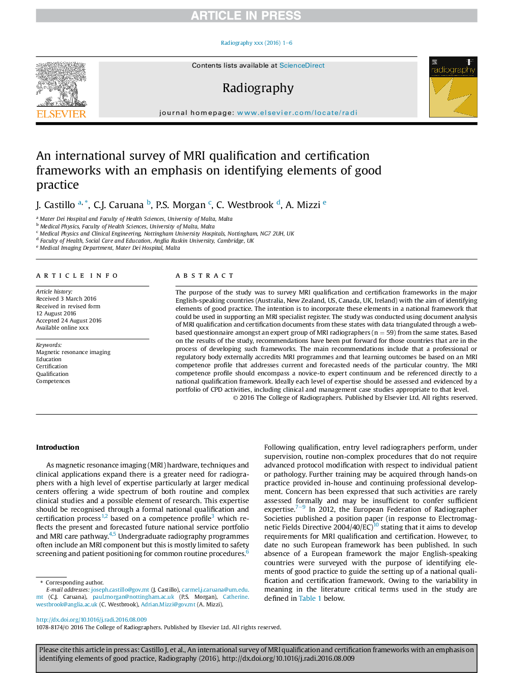 An international survey of MRI qualification and certification frameworks with an emphasis on identifying elements of good practice