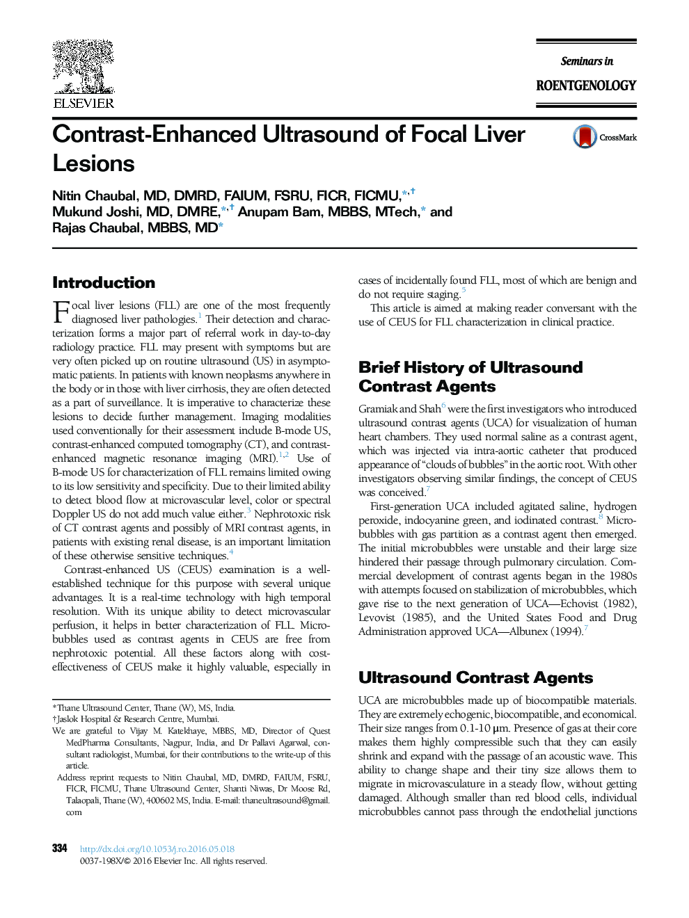 Contrast-Enhanced Ultrasound of Focal Liver Lesions