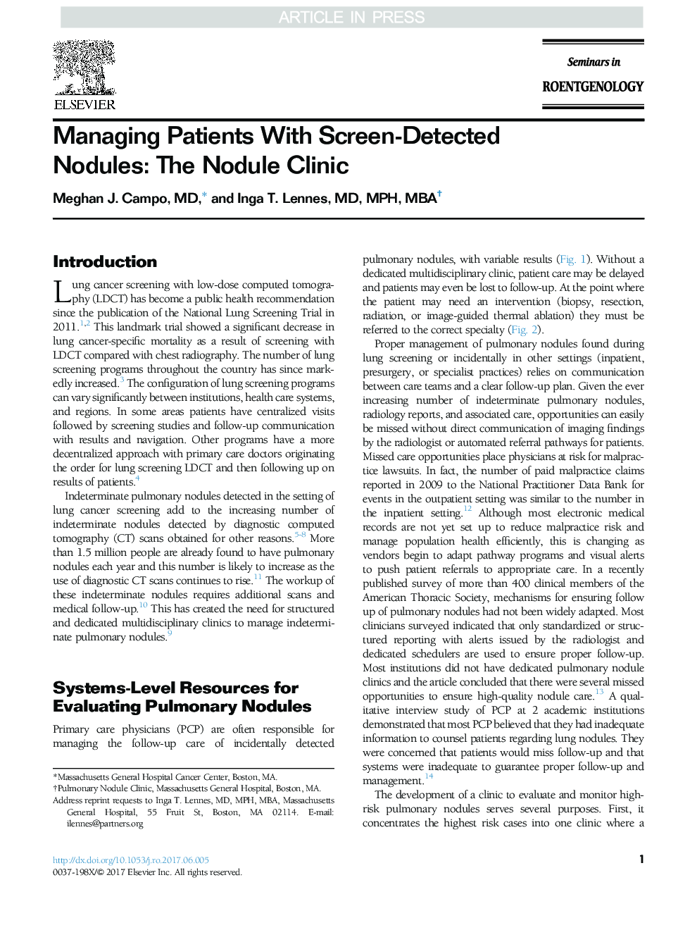 Managing Patients With Screen-Detected Nodules: The Nodule Clinic