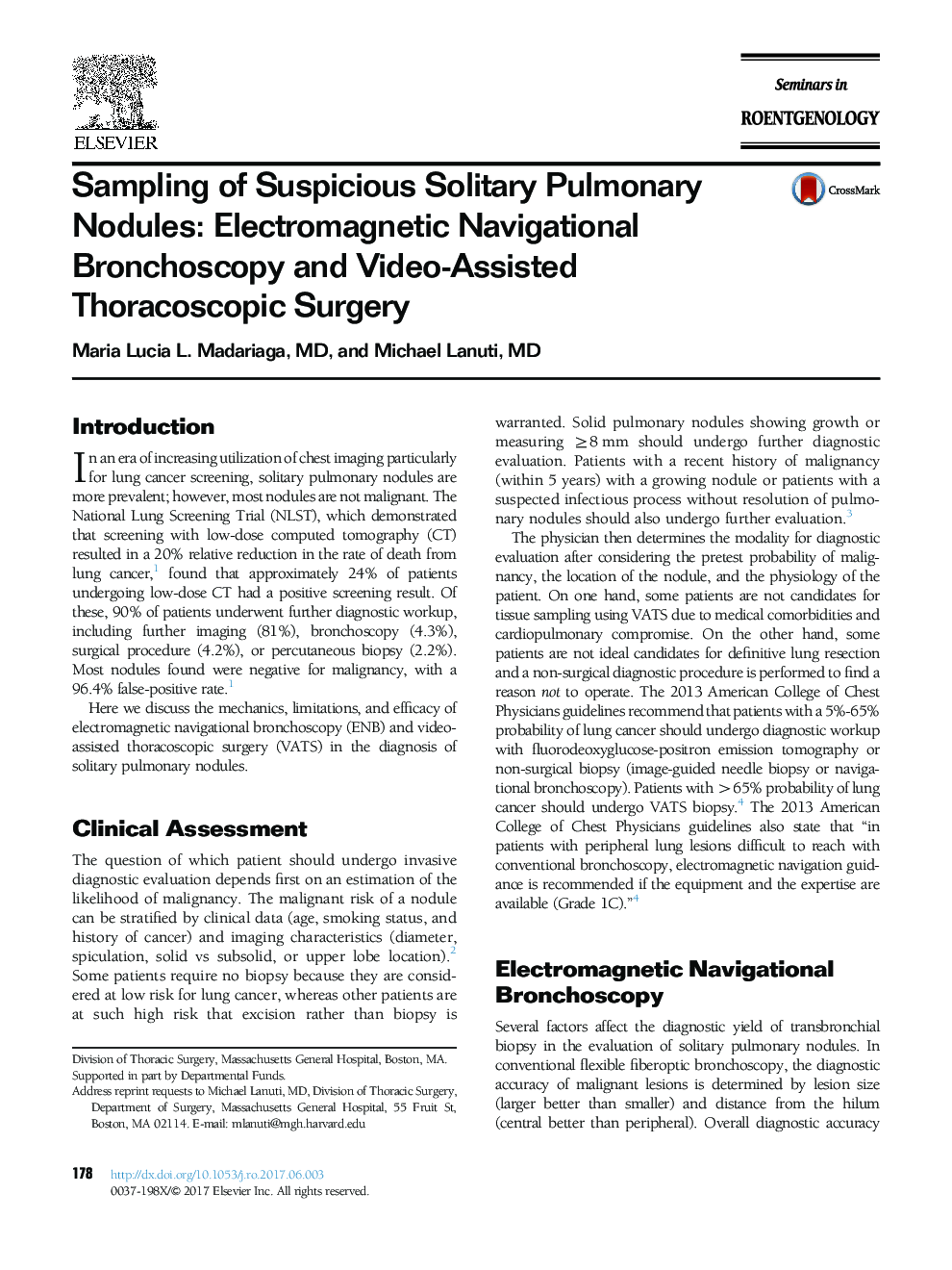 Sampling of Suspicious Solitary Pulmonary Nodules: Electromagnetic Navigational Bronchoscopy and Video-Assisted Thoracoscopic Surgery