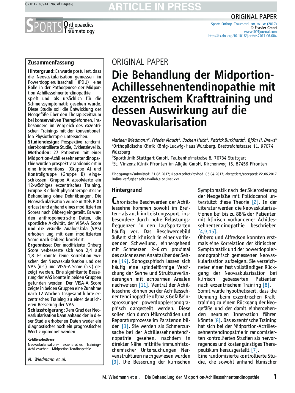 Die Behandlung der Midportion-Achillessehnentendinopathie mit exzentrischem Krafttraining und dessen Auswirkung auf die Neovaskularisation