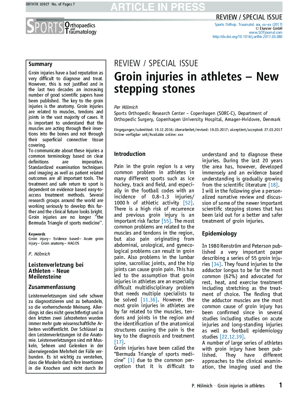 Groin injuries in athletes - New stepping stones