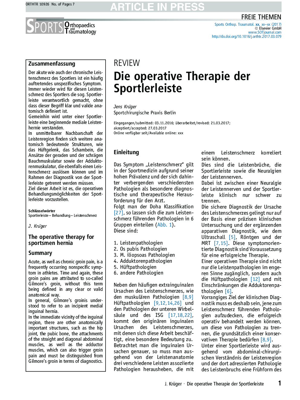 Die operative Therapie der Sportlerleiste