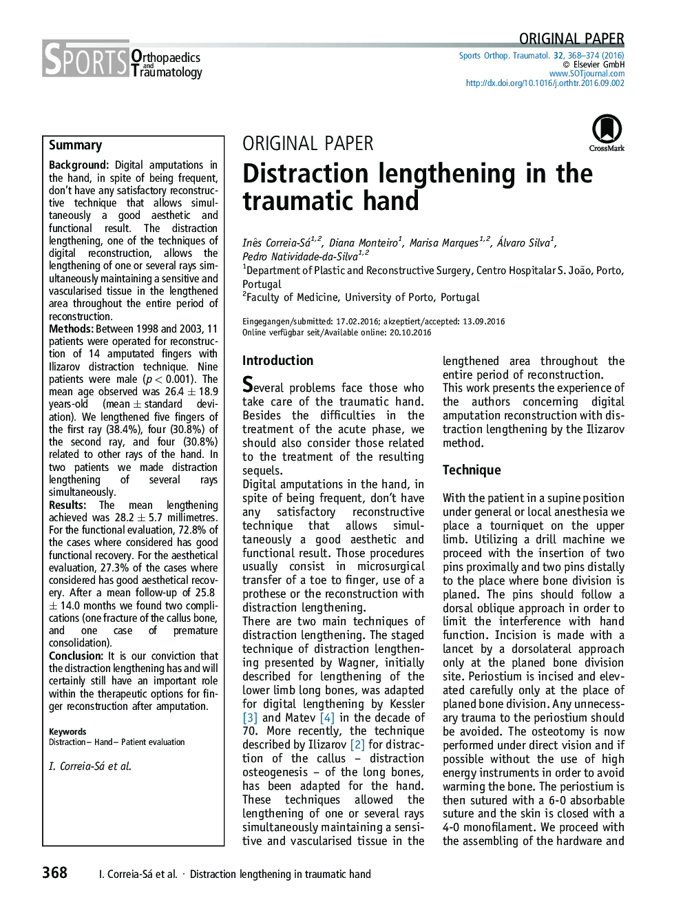 Distraction lengthening in the traumatic hand