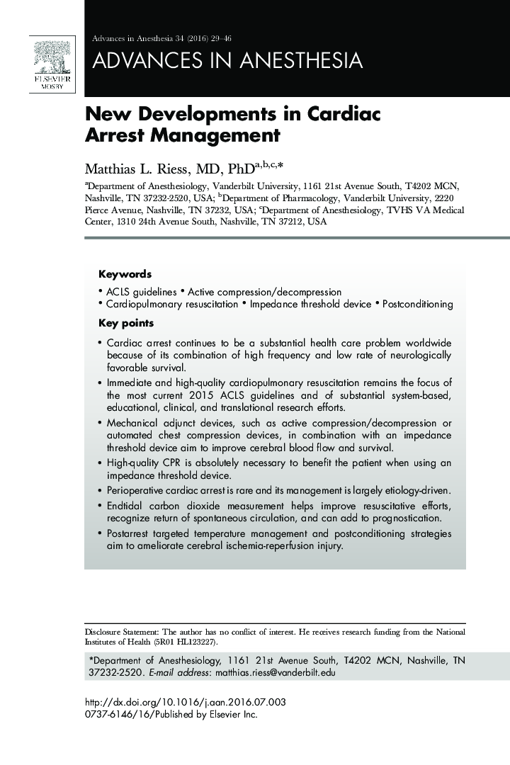 New Developments in Cardiac Arrest Management