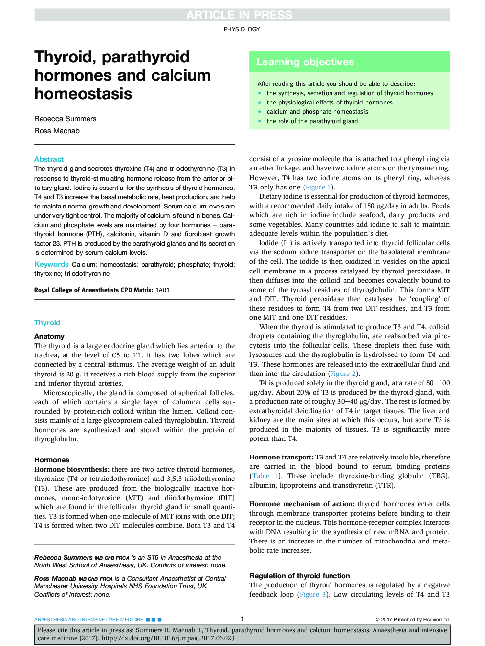 Thyroid, parathyroid hormones and calcium homeostasis