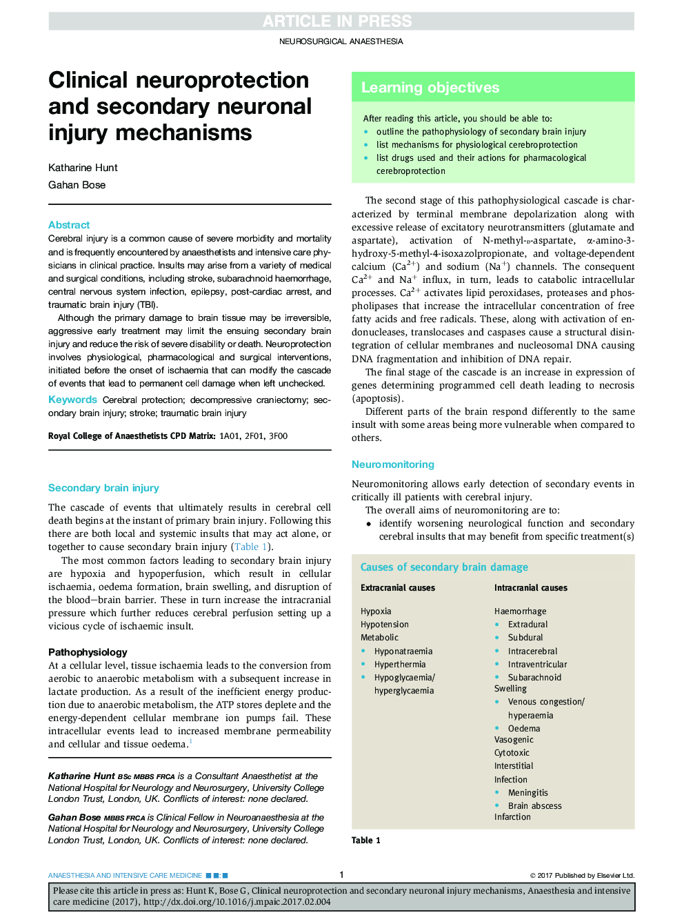 Clinical neuroprotection and secondary neuronal injury mechanisms