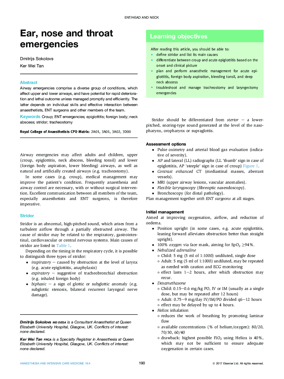 Ear, nose and throat emergencies