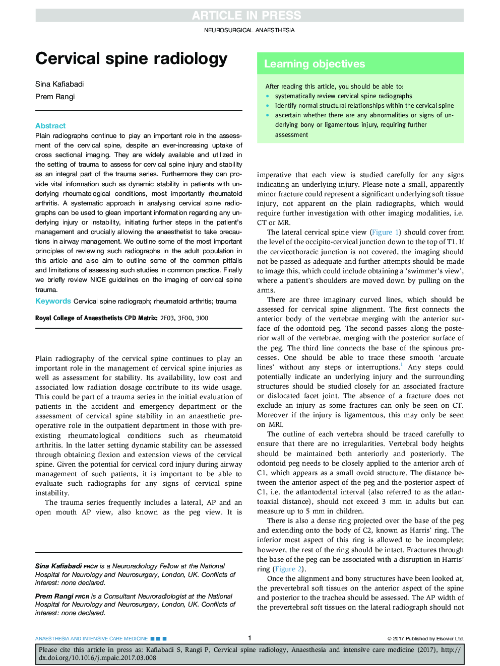 Cervical spine radiology