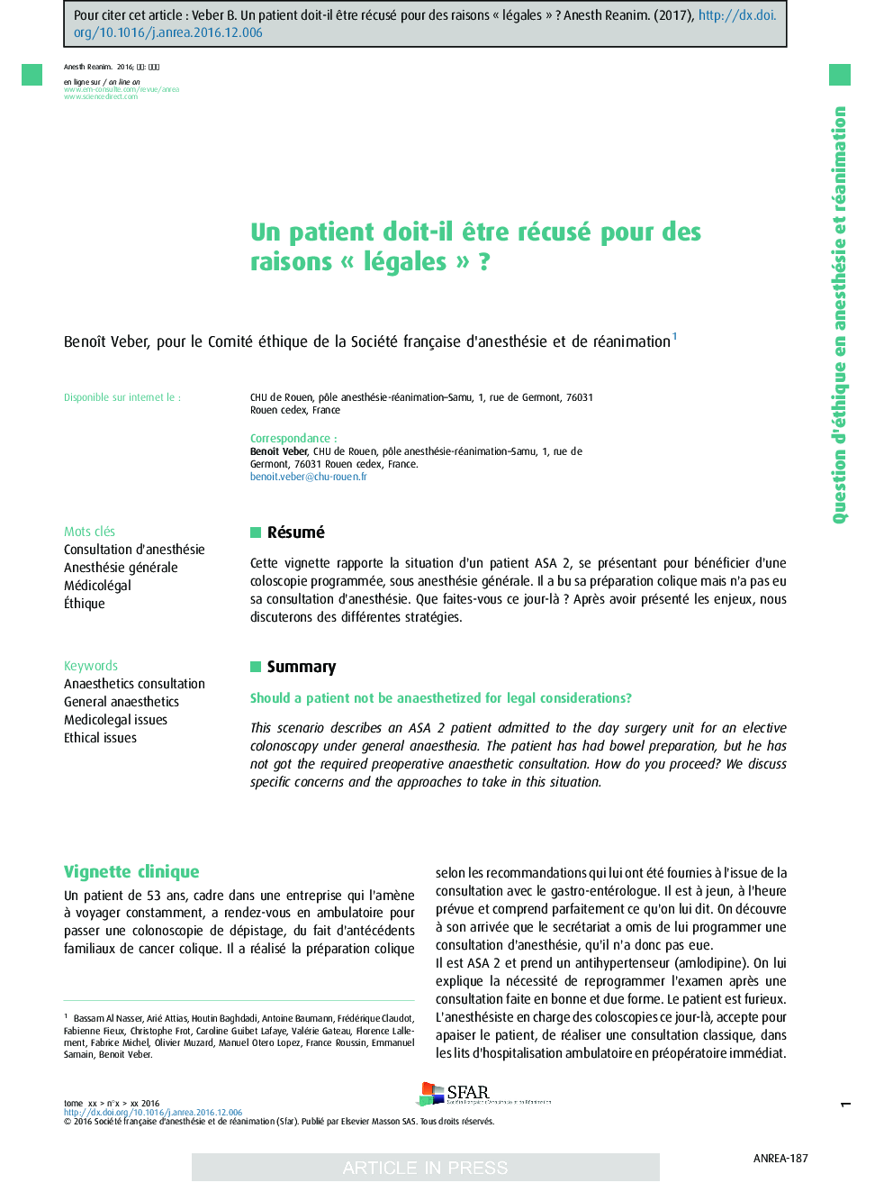 Un patient doit-il Ãªtre récusé pour des raisons Â«Â légalesÂ Â»Â ?