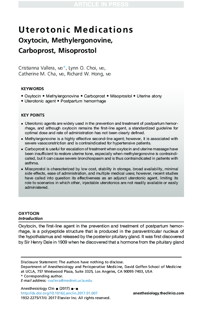 Uterotonic Medications