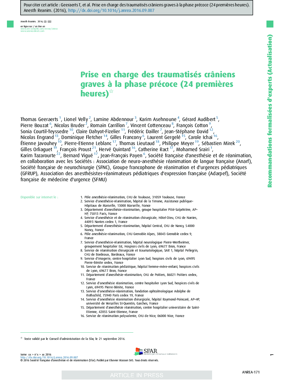 عکس صفحه اول مقاله: Prise en charge des traumatisés crâniens graves à la phase précoce (24 premières heures) Prise en charge des traumatisés crâniens graves à la phase précoce (24 premières heures)