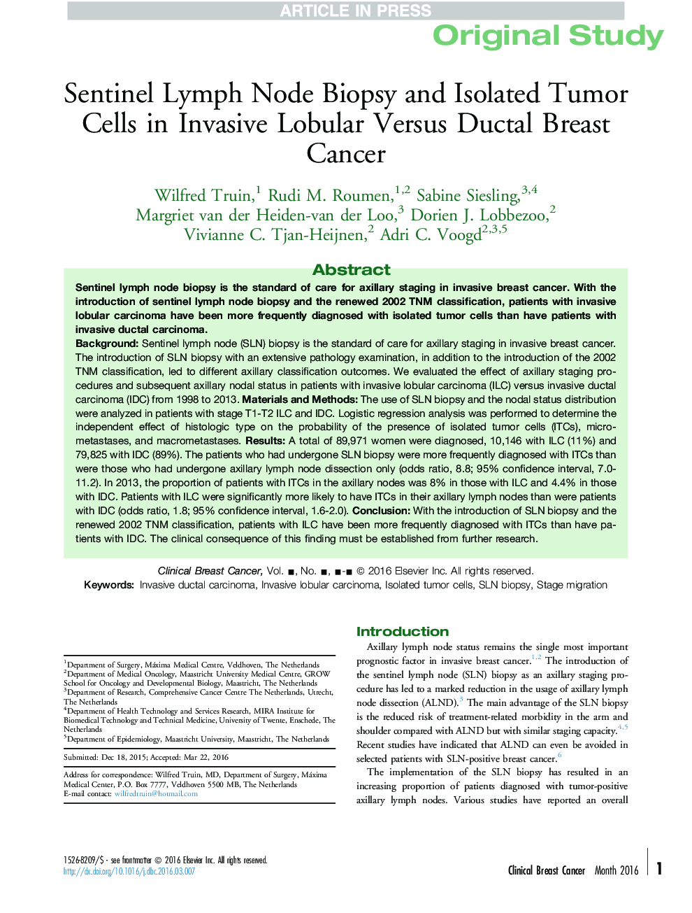 Sentinel Lymph Node Biopsy and Isolated Tumor Cells in Invasive Lobular Versus Ductal Breast Cancer