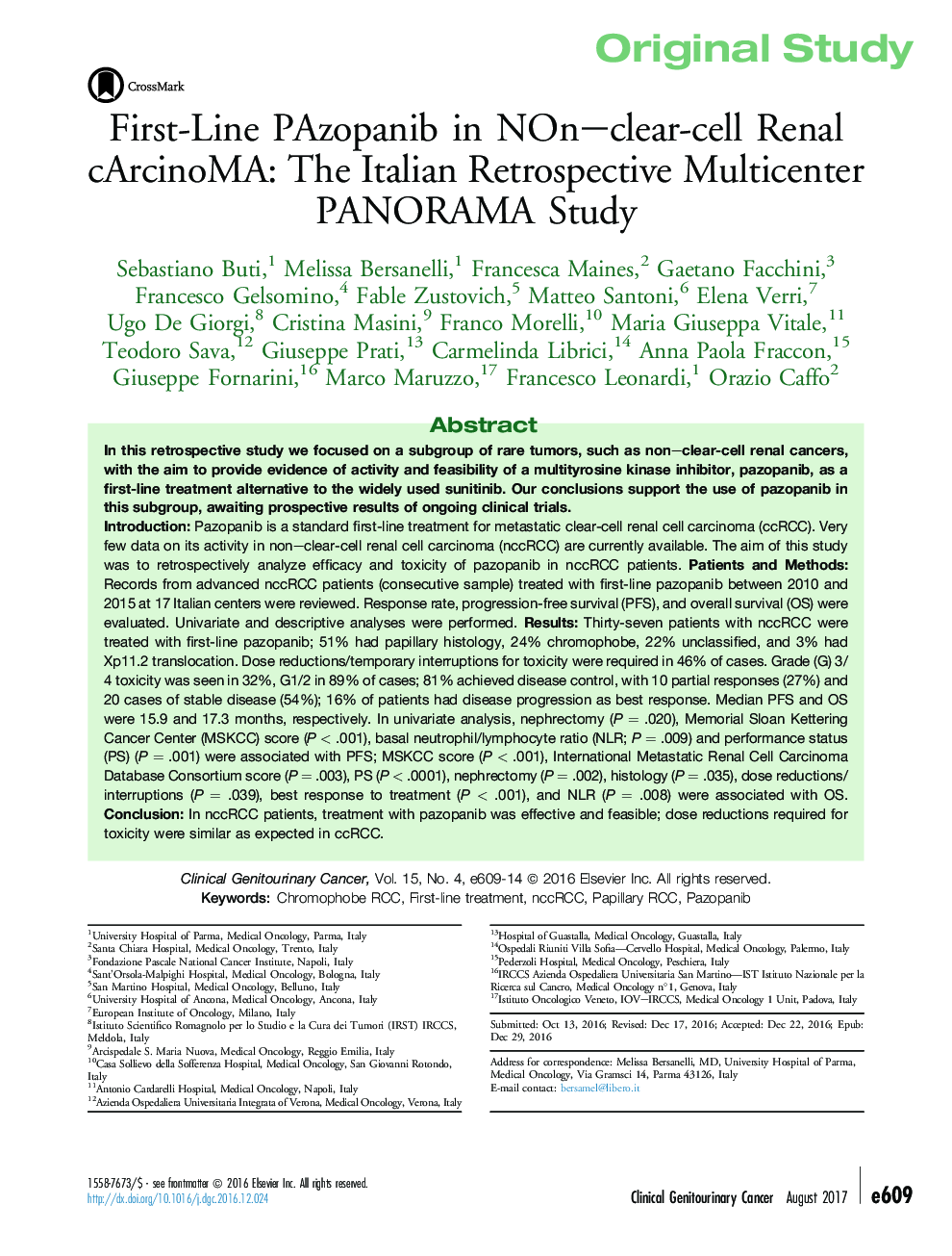 Original StudyFirst-Line PAzopanib in NOn-clear-cell Renal cArcinoMA: The Italian Retrospective Multicenter PANORAMA Study
