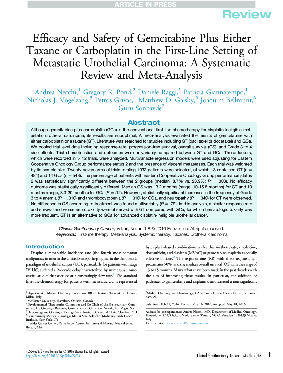 اثربخشی و ایمنی گامسی تانتین پلاس هر دو تاکسان یا کربوپلاتین در اولین مرحله از کارسینوم اوراستیلال متاستاتیک: یک بررسی منظم و متاآنالیز 